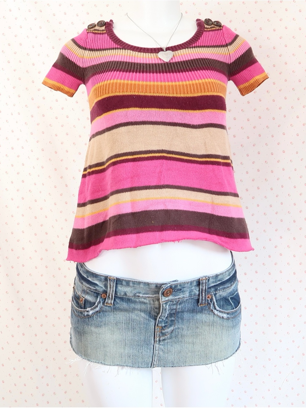 GAP Pink Multicolor Striped Short Sleeve Crop Top